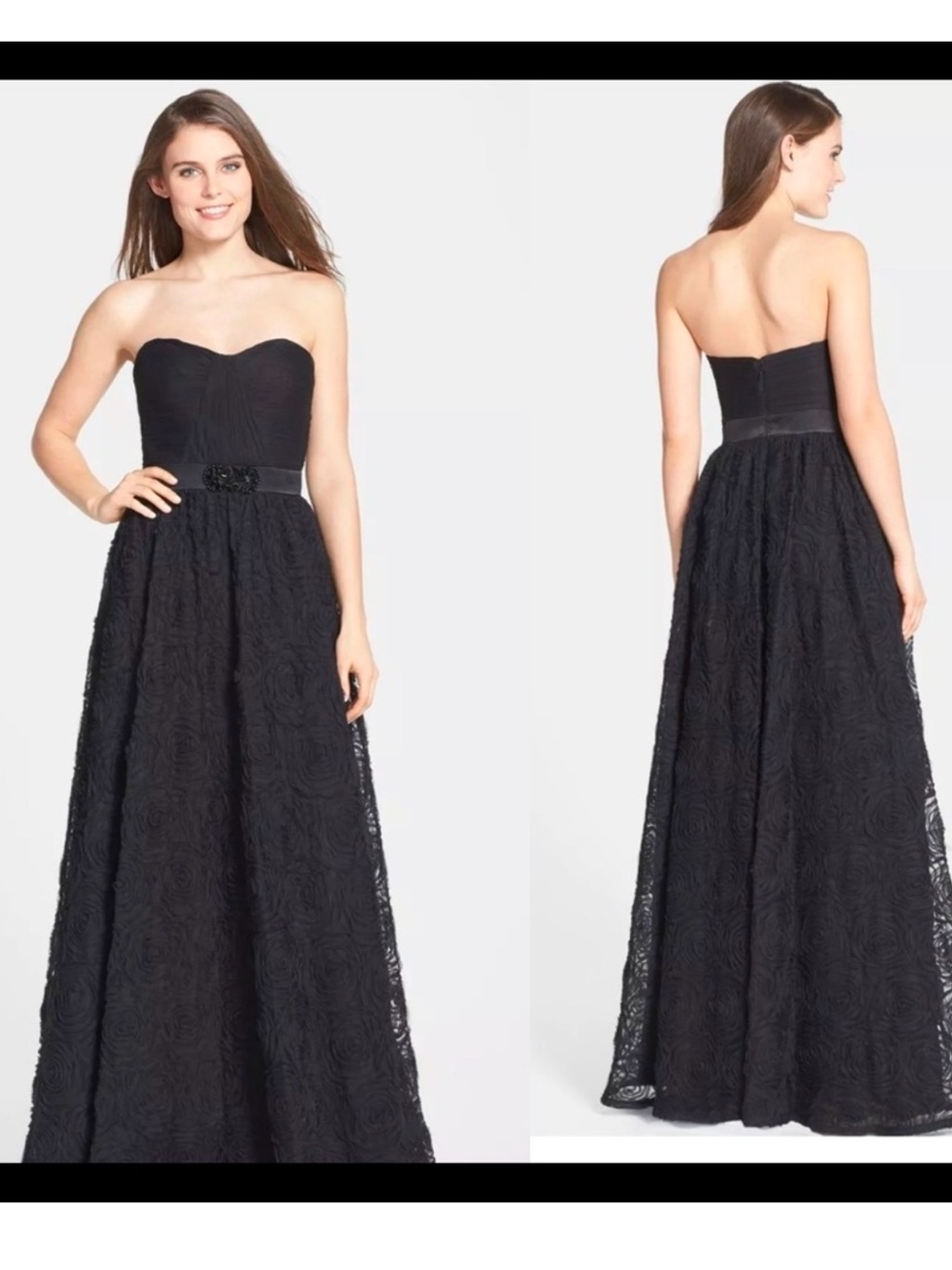 Adrianna Papell strapless tulle gown maxi dress black 14 NWT - Picture 13 of 14